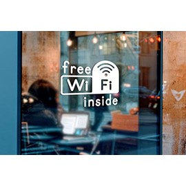 Free WiFi Inside Vinyl Transfer Decal Sticker Sign for Business Windows & Doors (Small (4.5" L x 3.4" H), White)