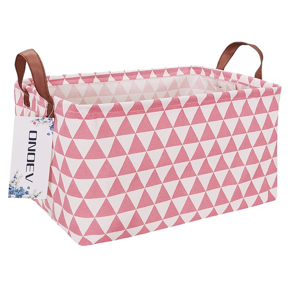 ONOEV Rectangular Fabric Storage Box, Decorative Basket and Finishing Basket with Handle are Used for The Storage of Clothes, Books and Sundries(Pink Triangle) 1