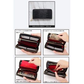 Rinre Long Wallet, Zipper, Round, Genuine Leather, Embossed Crocodile, Made in Japan, Black x Croco Embossed Leather