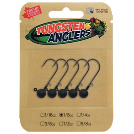 Tungsten 4 Anglers - 97% Pure Tungsten Forward Facing Live Sonar Ball Jig Head | 1/8, 3/16, 1/4, 3/8, 1/2oz. Damiki Rig Jig Heads | Bass, Walleye, Pike, Perch Fishing (Matt Black, 1/8oz. 2/0)