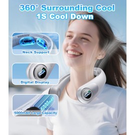 Portable Neck Fan With LED Display, Hands-free 5 Speeds Cooling, Neck Support, Lightweight, Battery Operated, Personal Bladeless Fan Rechargeable, Gift for Women Men, Hot Flashes, Travel, Camping