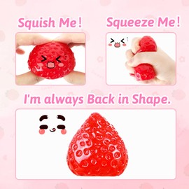 Taba Squishy Toys Strawberry Fufu Squishy Squeeze Toy Soft Strawberry Squishies Squeeze Toys for Stress Relief Sensory Fidget Toys Squishies Anxiety Relief Funny Toys Gift for Kids Adults (Red-1)
