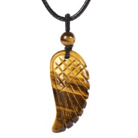 Justinstones Natural Yellow Tiger Eye Carved Angel Wing Reiki Chakra 35mm Pendant Amulet Healing Crystal Jewelry Necklace 22 Inch