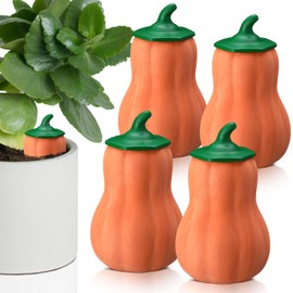 DoubleFill 4 Pcs 24oz Terracotta Watering Spikes Self Watering Pots Planter Insert Terracotta Stakes Vacation Plant Waterer for Outdoor Indoor Garden Plants, Easy to Refill (Pumpkin)