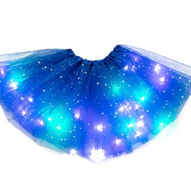 Domeilleur Magic Light Princess LED Dancing Skirt Luminous Christmas Party Stage Tulle Ballet Girl Girls Rainbow Tutu Shiny Skirts Outfit Layered Ballet Tulle Sparkling Skirt for Girl