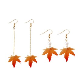 Maple Leaf Earrings for Women Girls Thanksgiving Fall Earrings Dangling Long Chain Tassel Drop Earrings Autumn Maple Leaf Jewelry Gifts, Metal, Rhinestone