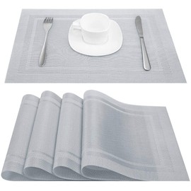 DACHUI Placemats Set of 6, Linen Look Woven Place Mats, Water Resistant, Heat Resistant, Washable, Durable Table Mats (Silver)
