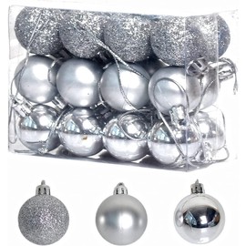 BSTMOME 24 PCS 3CM Christmas Balls, Party Ornaments, Shatterproof Ball Hanging for Xmas Tree Party Decoration Frosted Ball, Matte, Shiny (Silver)