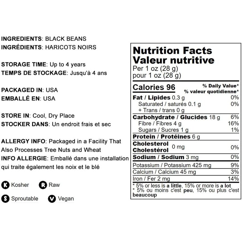 Food to Live - Black Turtle Beans, 5 Pounds Whole