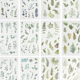 12 Self-Adhesive Fern & Eucalyptus Leaf Stickers - Botanical Planner Sheets for Journals, Scrapbooking, DIY Art Crafts, Nature-Themed Decoration