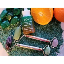 Rose Quartz + Jade Roller for Face and Neck Massage, Dual Gemstones with Durable Steel Handle and Travel Bag. Minimize Wrinkles, Reduce Puffiness and 