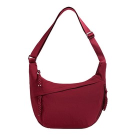 LOCCY Women's Half Moon Shoulder Bag, Nylon Crossbody Bag, Half Moon Bag, Crossbody Shoulder Bag, Hobo Bag with Adjustable Shoulder Strap for University, Work, Travel, Everyday Use, Burgundy red