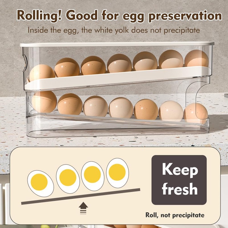 Rolling Egg Dispenser For Refrigerator, Egg Holder Space Saving Egg