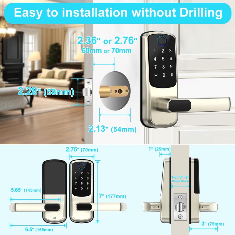 Smart Door Lock with Handle,Fingerprint Exterior Locks,Smart Locks for Front