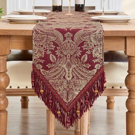 TOPLUXE Table Runner with Tassels, Damask Table Runner for Dining Room/Restaurant/Banquet/Festival/Christmas Decoration (33x274cm, Red)