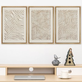 SIGNLEADER Framed Canvas Print Wall Art Set 3D Geometric Pattern Wave Collage Abstract Shapes Illustrations Modern Art Decorative Contemporary for Living Room, Bedroom, Office - 16"x24"x3 NATURAL