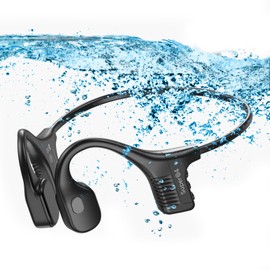 Bone Conduction Headphones Swimming Underwater Bluetooth Headsets Wireless IPX8 Waterproof Open Ear Earphones with MP3 Player Built-in 32GB Memory and Microphone, 240mAh Battery for 12 Hours Playtime
