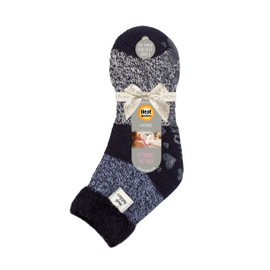 HEAT HOLDERS Ladies Lounge Feather Turn Over Cuff Slipper Socks Pack of 1 Auriga Navy/Lilac 4-8