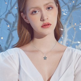 REDSUN Pentagram Necklace 925 Sterling Silver Moonstone Pentagram Necklace Star Pendant Arrow Amulet Chain Jewellery for Women Men Mother's Day Gifts, Sterling Silver, Moonstone