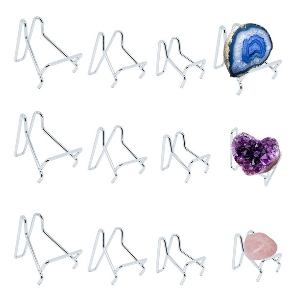 JXQGQ 12 PCS Rock Display Stand Silver Metal Crystal Holder