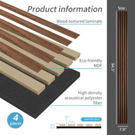 Art3d 94.5" x 7.9" Acoustic Slat Wood Wall and Ceiling Panels, 4 Pieces, Fluted Modern Sound Absorbing Panels, Dark Walnut