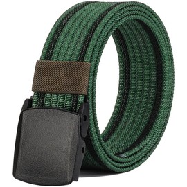 LionVII Men Nylon Canvas Belt Tactical Casual Style with Plastic Buckle,Durable Breathable Web Strap Adjustable for Pants Below 46 Inch(Green & Black)