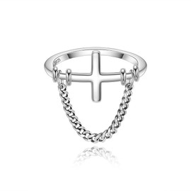 Cosol Silver Minimalist Simple Christian Cross Ring for Women, 925 Sterling Religious Ajustable Stackable Knuckle Stacking Finger Size 10