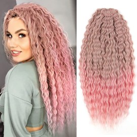 YEESHEDO 3 Packs 22" Ocean Wave Crochet Hair Water Wave Twist Crochet Hair Deep Wave Curly Braiding Hair Extension Kanekalon Synthetic Wavy Braid Hair for women (Ombre Pink)