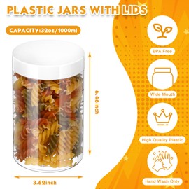 SATINIOR 12 Pack 32 oz Plastic Container Jars with Lids Round Clear Travel Cosmetic Container Slime Jars for Toiletries, Lotion, Cream, Ointments, Makeup, Rhinestone, Samples, Kitchen Storage(White)