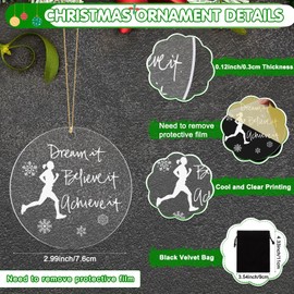 Unittype Christmas Runnning Ornament Runner Hanging Ornament Round Run Lovers Ornaments Runnning Clear Acrylic Hanging Ornament with Rope and Box for Christmas Tree Xmas Runnning Lover Gifts