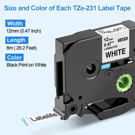 Upwinning TZe-231 12mm Kompatibel mit Brother P-touch Bänder 12mm Weiß TZ Tape 12mm 0.47 TZe231 AZe231 P touch Schriftband für Brother Beschriftungsgerät Ptouch H105 1010 H107 1000 1005 1280 D400 1250