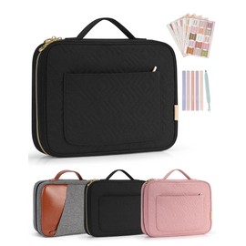 heouvo Bible Cover Case for Women, Bible Study Supplies, Bible Journaling Kit, 6 No Bleed Bible Highlighters and Pens, 75 Bible Tabs, Large Size Zippered Bible Bags (Black)