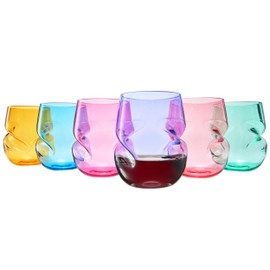 Khen Unbreakable Aerating Stemless Wine Glasses - European Tritan Plastic Wine Glass Set with Finger Indentations - Set of 6-13 oz Colored Glass - Acrylic Reusable, BPA Free, Naturally Aerates Wines