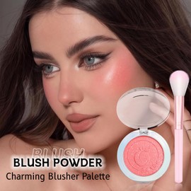 Prreal Pearl Powder Blush with Brush, Fine Lightweight Blushes for Cheeks, All-Day Wear Highlighter Glitter Blusher Powder Palette, Face Makeup Set#01