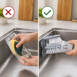 Sink Bottle and Glass Cleaning Brush for Drinkware - Suction Cup Dual-Sided Cleaner for Kitchen Sinks