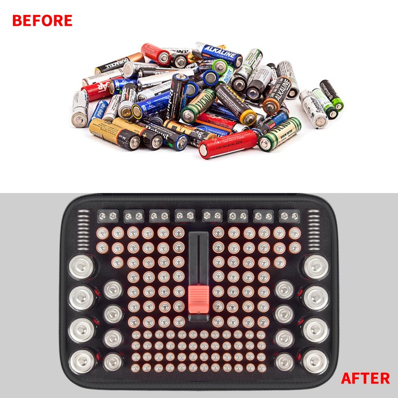 Battery Organizer Box Storage Case with Tester, Batteries Vault Holder