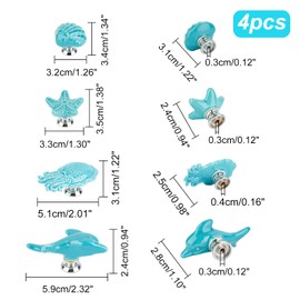 GORGECRAFT 4Sets Starfish Octopus Shell Dolphin Ceramic Cabinet Knobs Marine Animals Theme Ocean Cartoon Style Handmade Dresser Knob Drawer Pulls for Cupboard Kitchen Wardrobe Furniture (Blue)