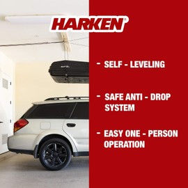 HARKEN Hoister Cargo Carrier Box & Overhead Garage Storage Hoist System for Cargo, Canoes, Boards (90lb Capacity, 16ft Ceiling) Self-Leveling, Safe Anti-Drop, Easy One-Person Operation -7802.16