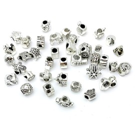 JIALEEY Wholesale Bulk Mix 40 Pcs Tibetan Silver Tone Color Spacer Loose Beads Fit European Charm Bracelet Lot for Jewelry Making Findings DIY