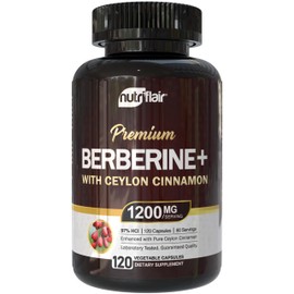NutriFlair Berberine 97% HCl with Ceylon Cinnamon Supplement, 120 Capsules – High Potency, Premium Quality, Vegan-Friendly – 60 Servings