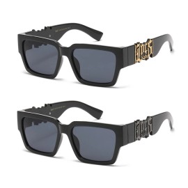 LOCS Sunglasses Retro Plastic Frame Dark Lenses Gangster Style Big LOCS Logo Men - Black-Gold Logo