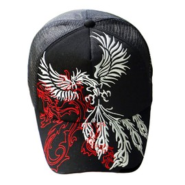 GAZELLE Japanese Pattern Embroidered Tribal Mesh Cap 8683-936, 51B. Silver Phoenix