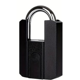 Generic 1pc Heavy Duty Fingerprint Padlock with APP, Waterproof Biometric Smart Lock with Key for Warehouse, Fence, Outdoor Gate Rechargeable Smart Padlock, Black/Silver