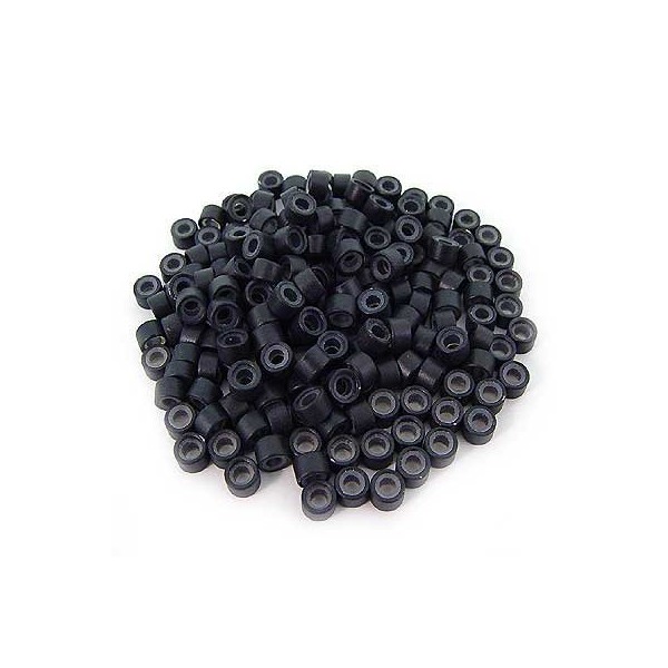 200 PCS 5mm Silicone Lined Micro Rings Links Beads Linkies For I Bonded Tip Stick Glue Hair Extensions - Color Black