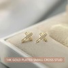 GlamRays 14K Gold Plated Small Cross Stud Earrings, Hypoallergenic Pave