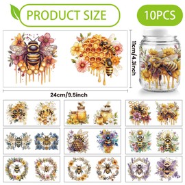 arricraft 10 Sheets Bee Flower Transfer Stickers, 11x24cm (4.33x9.45 inches) Beehive Honey Pot Transfer Paper Waterproof PVC Decals for 16OZ Glass Cups