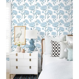 HeloHo Blue Floral Wallpaper Peel and Stick Modern Removable Contact Paper Self Adhesive Renter Friendly Wall Paper for Bedroom Bathroom Cabinet Vinyl Rolls 118"x17.3"