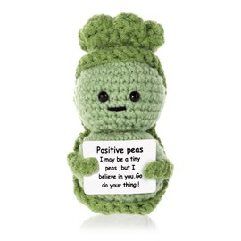 BOXOB Funny Positive Pea, 9.8 cm Creative Cute Positive Pea Crochet for Emotional Support Cucumber Toy with Inspirational Cards for Friends Party Decoration Encouragement