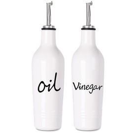 HAOTOP Farmhouse Ceramic Oil and Vinegar Dispenser Bottle Set, Perfect for Storage of Oil and Vinegar,13 oz (White)