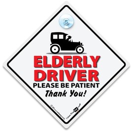 iwantthatsign.com Elderly Driver Car Sign, Joke OAP Baby on Board Style Suction Cup Car Sign, Old Car Driver Sign